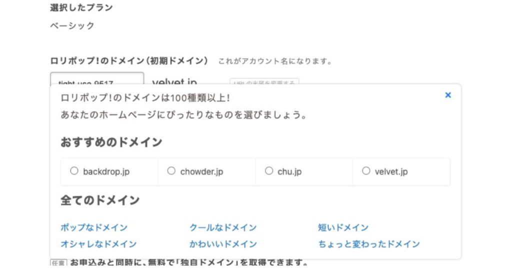 好きなドメインを選択