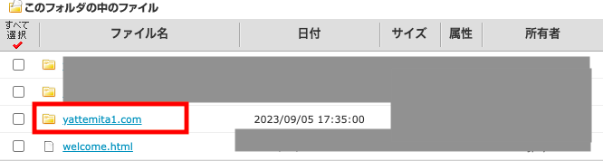 ドメイン名をクリック